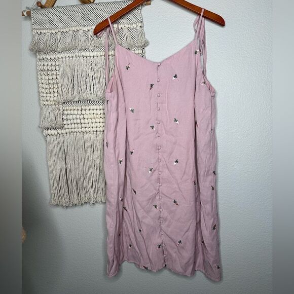 Hailey Lyn Dusky Pink Mauve button front embroidery Y2K style dress size 12 - Picture 2 of 6